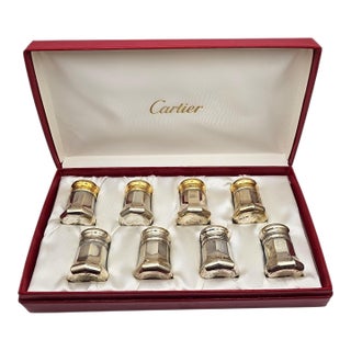 1990s Cartier Miniature Sterling Silver Salt and Pepper Shakers With Box- 8 Pieces For Sale