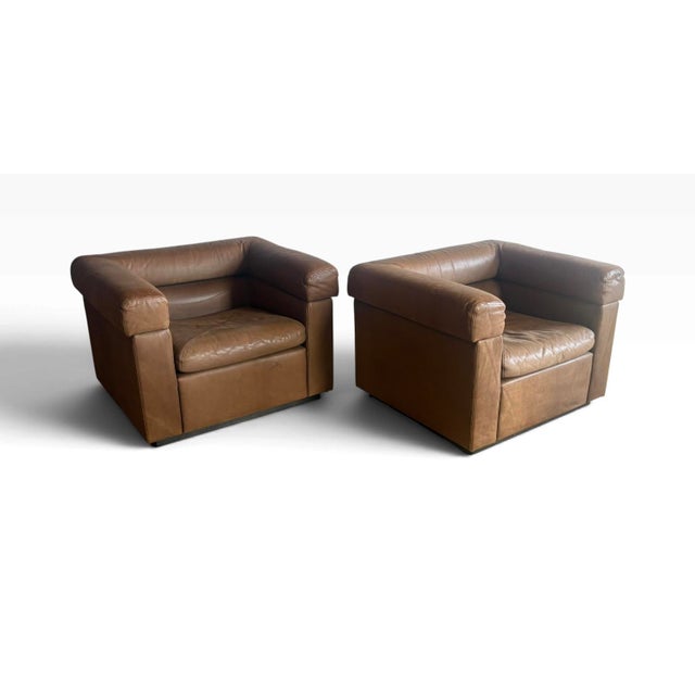 Set of 2- Brown Genuine Leather Club Chairs, 1980s For Sale In Philadelphia - Image 6 of 11