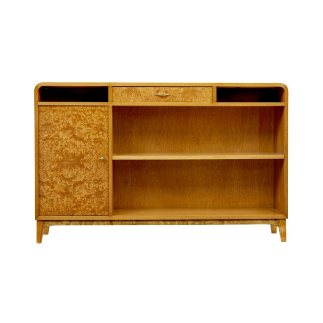 Brown Mid-Century Modern Scandinavian Elm and Burr Low Open Bookcase by Bodafors, 1950 For Sale - Image 8 of 10