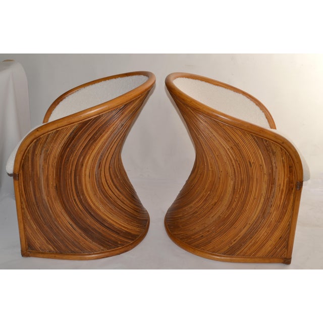 1970s Pair of Gabriella Crespi Style Lounge Chairs Mid-Century Modern Bambo Bouclé Fabric For Sale - Image 9 of 13