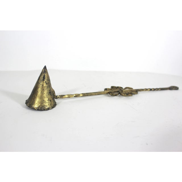 Vintage Gilt Gold Florentine Style Large Candle Snuffer With Twisted Wrought Iron Handle For Sale - Image 6 of 7