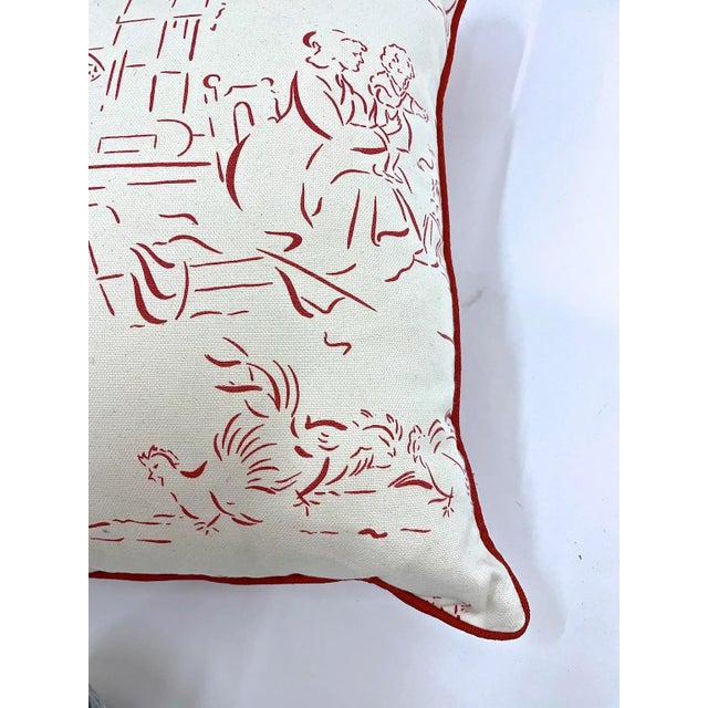 Vintage Red & White Scenic Toile Pillows, Pr For Sale In Atlanta - Image 6 of 7