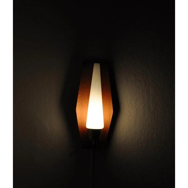 Scandinavian Modern Wall Light in Teak, Brass & Opaline Glass, Denmark, 1960s For Sale - Image 12 of 13
