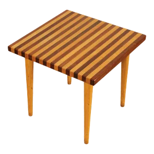 1960s Mid-Century Modern Oak & Walnut Square Butcher Block Side Table
