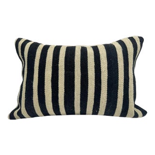 Turkish Hemp Pillow Cushion Natural Beige Black Pillow Cushion Cover 16" x 24" For Sale