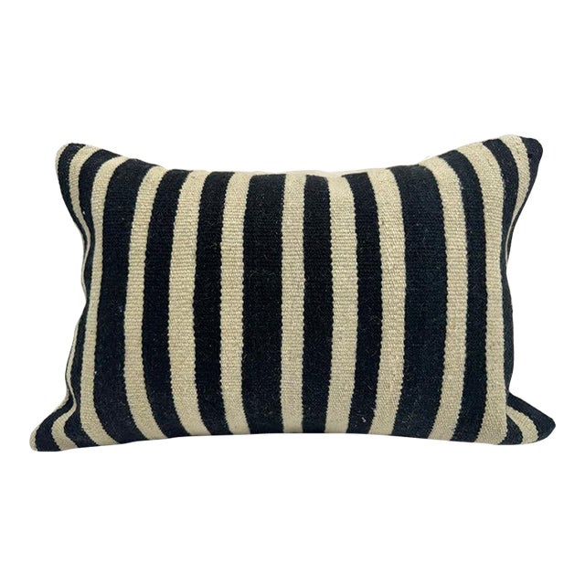 Turkish Hemp Pillow Cushion Natural Beige Black Pillow Cushion Cover 16" x 24" For Sale