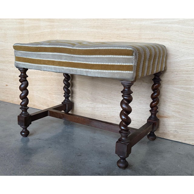 Pair of 20th century Spanish Solomonic Carved Solid Walnut Stools For Sale - Image 12 of 18