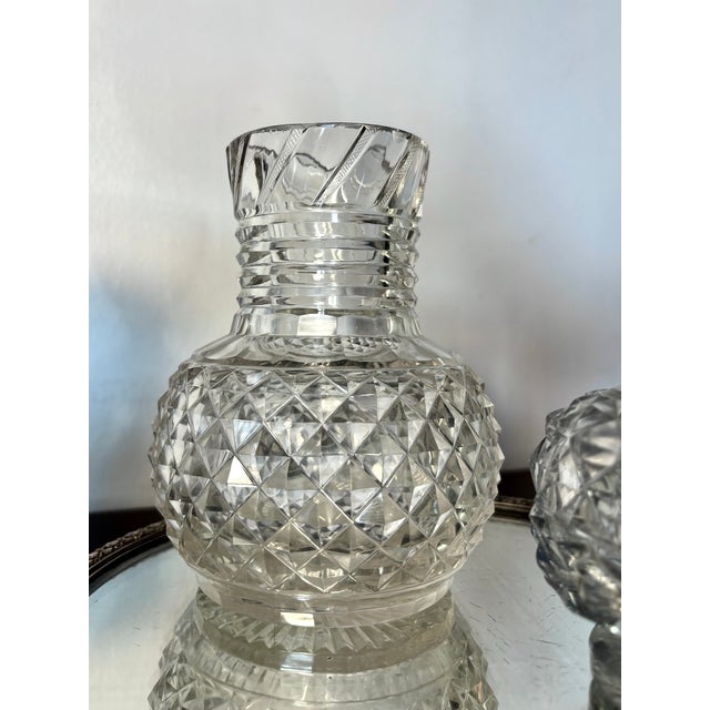 Pointed Diamond Vase, Glasses and Powder Box from Montcenis, Early 19th Century, Set of 5 For Sale - Image 6 of 18