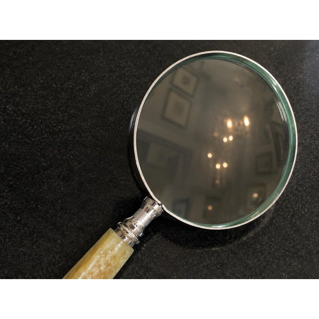 Vintage Decorative Magnifying Glass With Carved Bone Handle and Silver Plate Frame For Sale In Chicago - Image 6 of 6