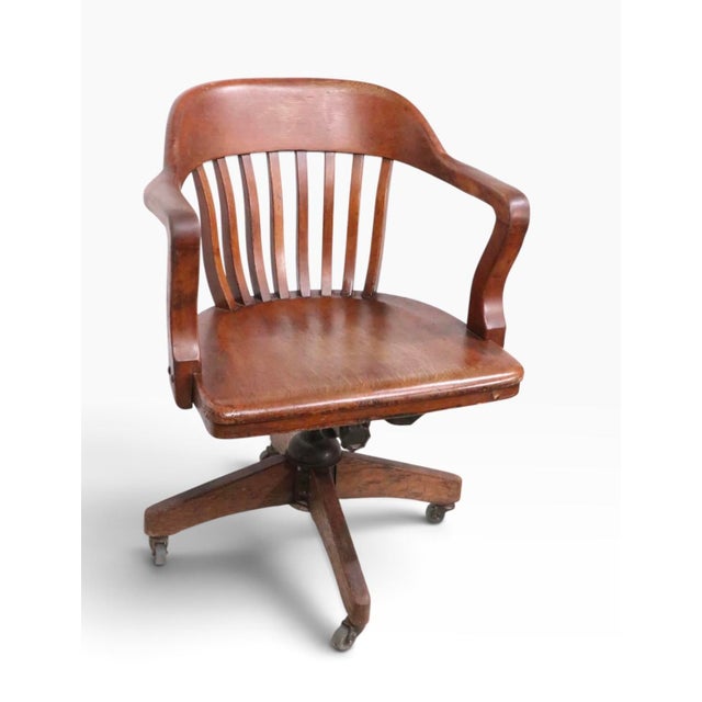 Gunlocke Antique Bank of England Jury Style Swivel Tilt Desk Chair For Sale - Image 4 of 16