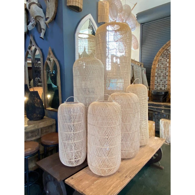 Raw Wicker Cylinder Pendant Light XL For Sale In Los Angeles - Image 6 of 8