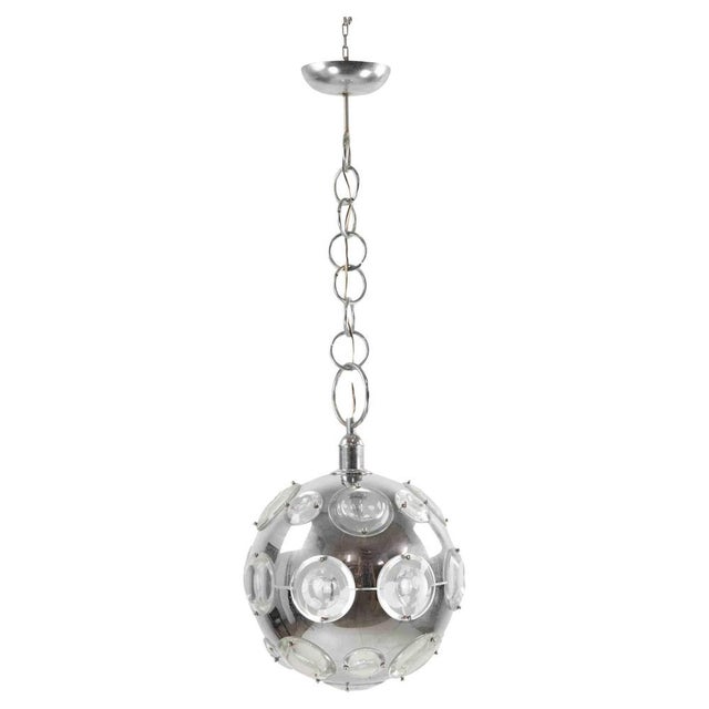 Silver Vintage Chromed Metal and Glass Pendant Lamp by Oscar Torlasco, 1970s For Sale - Image 8 of 8