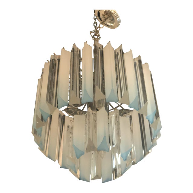 Vintage Hollywood Regency Aqua Blue Lucite Chandelier For Sale