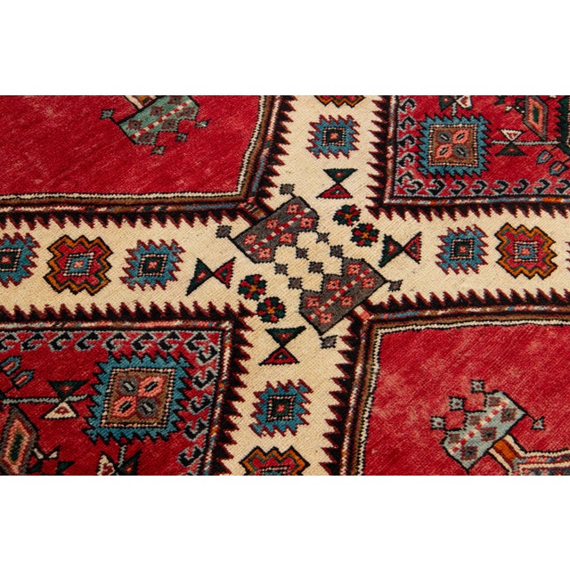 Textile Handmade Red Vintage Heriz Designed Wool Runner in Red For Sale - Image 7 of 8