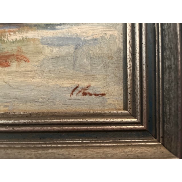 Vintage Impressionist Oil on Board Harbor Tugboat Painting For Sale - Image 9 of 9