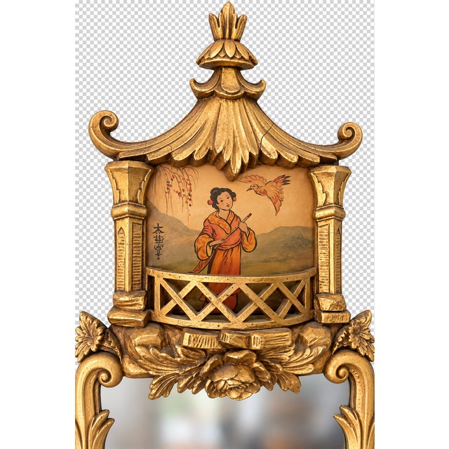 Antique European Chinoiserie Hand Carved Gilt Pagoda Wall Mirrors - A Pair For Sale - Image 4 of 8