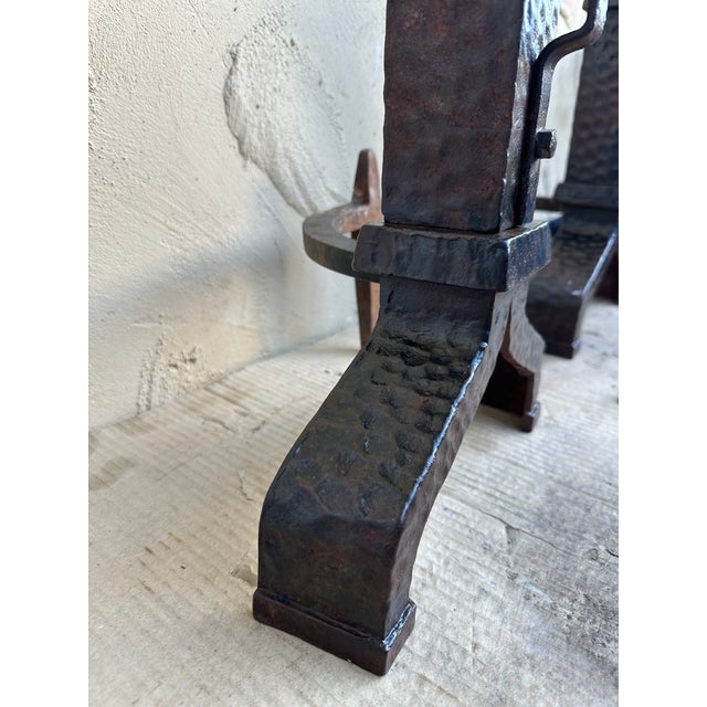 Brown Antique Hand Forged Hammered Iron Canon Ball Andirons- a Pair For Sale - Image 8 of 12