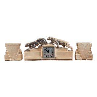 Art Nouveau Odyl Fireplace Set with Panther Motif, 1920, Set of 3 For Sale