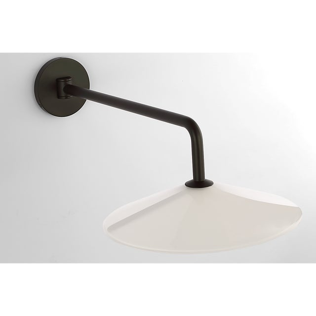 2020s Amber Lewis for Visual Comfort Signature Ponce 9" Articulating Sconce in Modern Iron with Milk White Glass Shade For Sale - Image 5 of 11