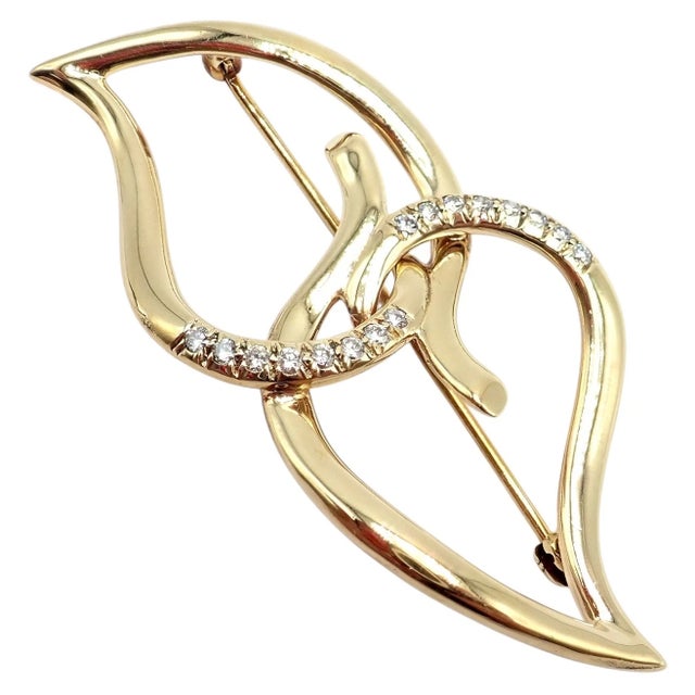 1980s Vintage Tiffany & Co. Yellow Gold Diamond Two Leaf Double Brooch Pin For Sale - Image 5 of 13