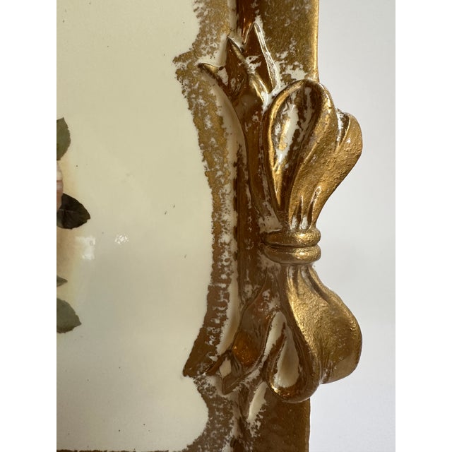 Tirinnanzi Italy Hand Painted Floral Gold Trim Bow Handles Serving Tray For Sale - Image 4 of 15