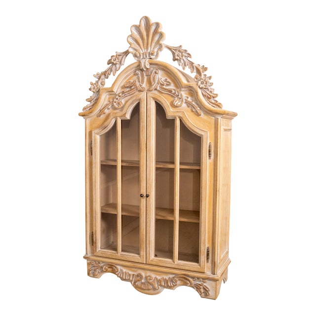 1970s Italian Style Carved 2 Door Hanging Wall Cabinet For Sale