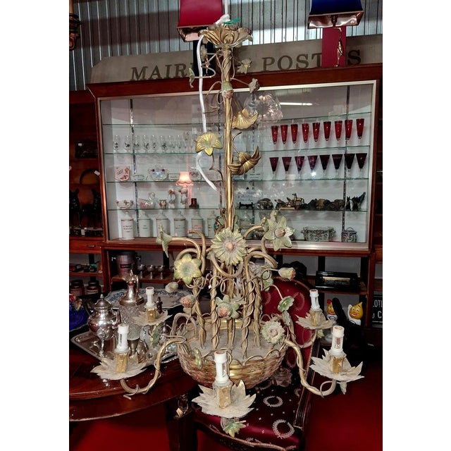 Large Art Nouveau Floral Chandelier in Bronze and Patinated Metal, 1890s For Sale - Image 5 of 6