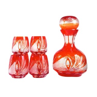 Red Bohemian Glass Decanter Set For Sale