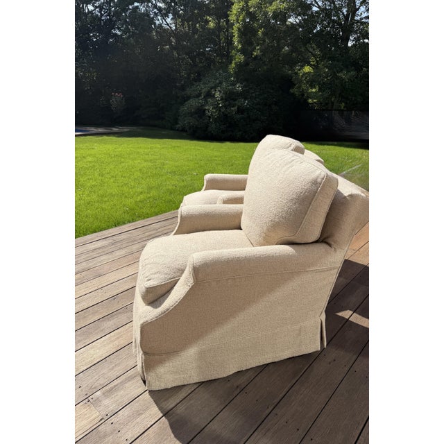 Green A Pair of Howard & Sons Green and White Lounge Chairs With Custom Tan Slipcovers For Sale - Image 8 of 18