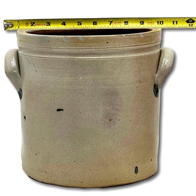 Nice Antique 1850s 2 Gallon American Blue Hand Decorated Stoneware Crock by L & B G Chace in Somerset Mass. For Sale - Image 12 of 12