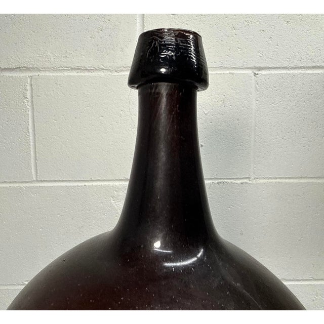 19th Century Large Rare Antique 1800's Hand Blown Amber Glass Demijohn Carboy Wine Bottle Jar For Sale - Image 5 of 13