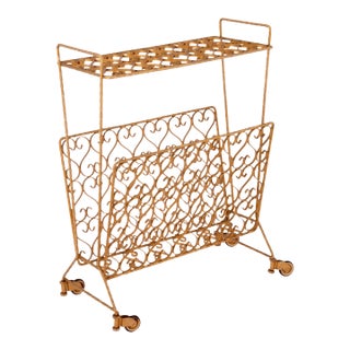 Mid Century Italian Magazine Rack or Side Table Gold 1960s For Sale