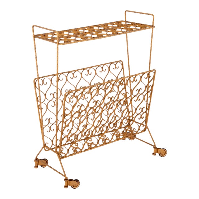 Mid Century Italian Magazine Rack or Side Table Gold 1960s For Sale