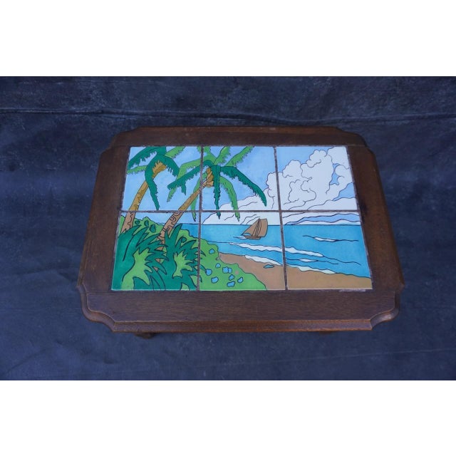 Spanish Revival 1930s Taylor 6-Tile Table, Beach Scene For Sale - Image 3 of 8