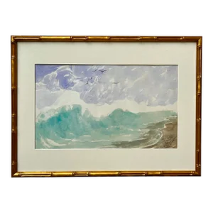 Original Antique Watercolor Painting Titled "The Wave" by Willard C. Schouler