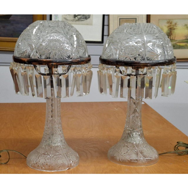 Late 20th Century Late 20th Century Pair American Brilliant Cut Crystal Mushroom Lustre Table Lamps For Sale - Image 5 of 12