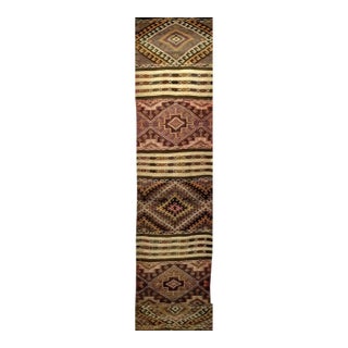 Vintage Moroccan Tribal Kilim Runner, Handwoven Wool, Geometric Medallion Pattern, 3x13 For Sale