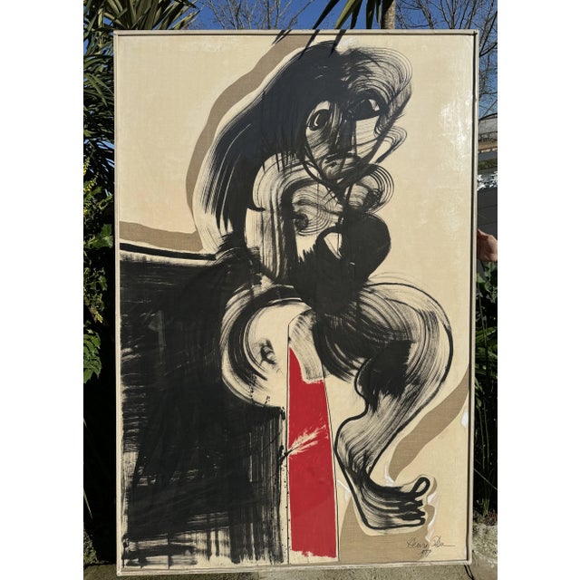 Henri Ren, Expressionist Portrait, 1987, Oil on Canvas, 196cm x 131cm For Sale - Image 4 of 9