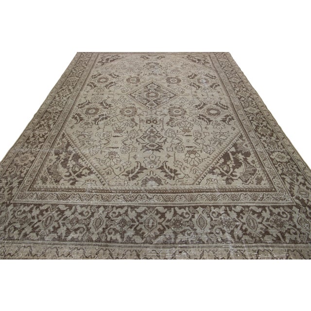 Persian 1900s Antique Persian Mahal Handmade Beige & Brown Wool Rug With Allover Design For Sale - Image 3 of 8