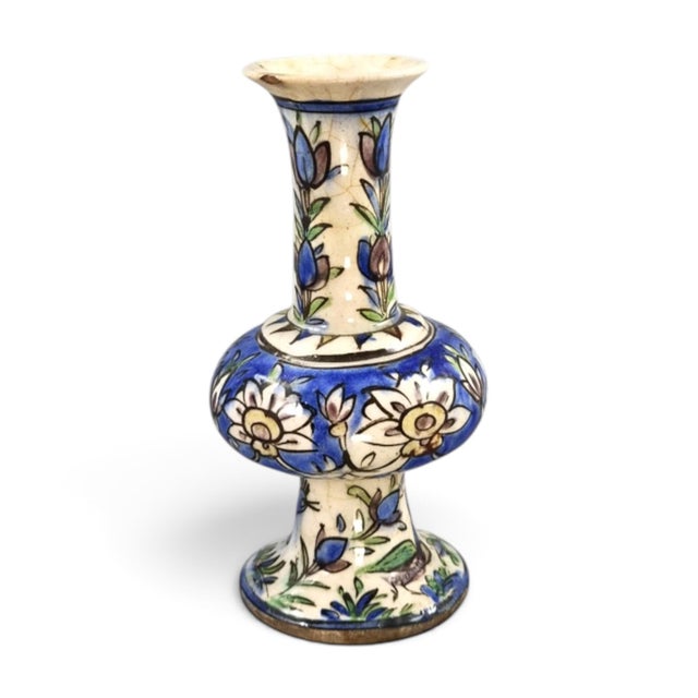 Antique West Asian Polychrome Ceramic Vase with Bird and Floral Decoration, 1900 For Sale - Image 4 of 13