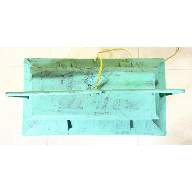 One of a Kind Hand-Painted Turquoise Hanging Lantern Steel & Solid Brass For Sale - Image 16 of 18