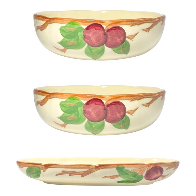 1970s Franciscan “Apple” 3-Piece Dinnerware Serving Hostess Set, Serving Bowl & Relish For Sale