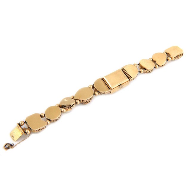 Late 20th Century Slide Charms Bracelet Vintage 14k Gold Cameo Gems Hidden Watch For Sale - Image 5 of 7