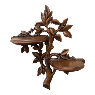 Early 1900’s Antique Walnut Black Forest Wall Double Shelf For Sale