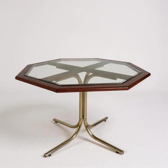 Hollywood Regency Vintage Brass and Glass Octagonal Dining Table For Sale - Image 3 of 9