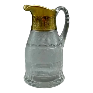 Mid 20th Century Moser Signed Czech Splendid Gold Trim Cut Crystal Water Pitcher Jug 64 Oz