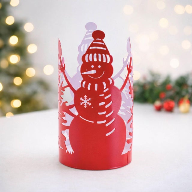 Contemporary Cut Metal Snowman Candle Holder 8"H For Sale - Image 3 of 4