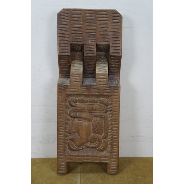 Wood Mid 20th Century South American Honduras Carved Teak Folding Stool Seat Chair Mayan Aztec For Sale - Image 7 of 15