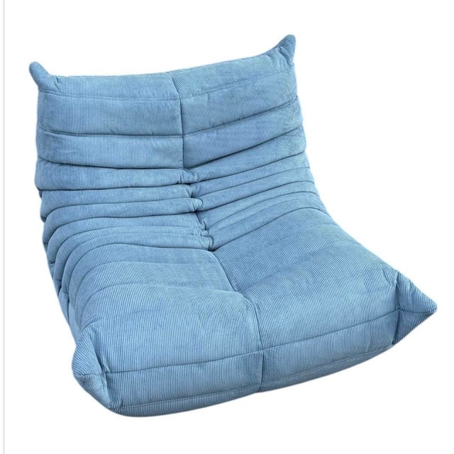 Togo Lounge Chair in Light Blue Corduroy by Michel Ducaroy for Ligne Roset For Sale - Image 5 of 10