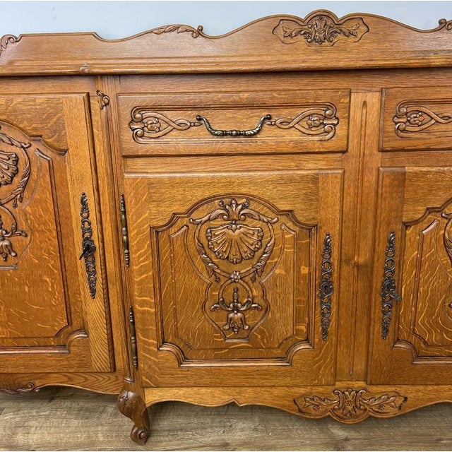 Gold Vintage Louis French Oak Four Door Cupboard For Sale - Image 8 of 17